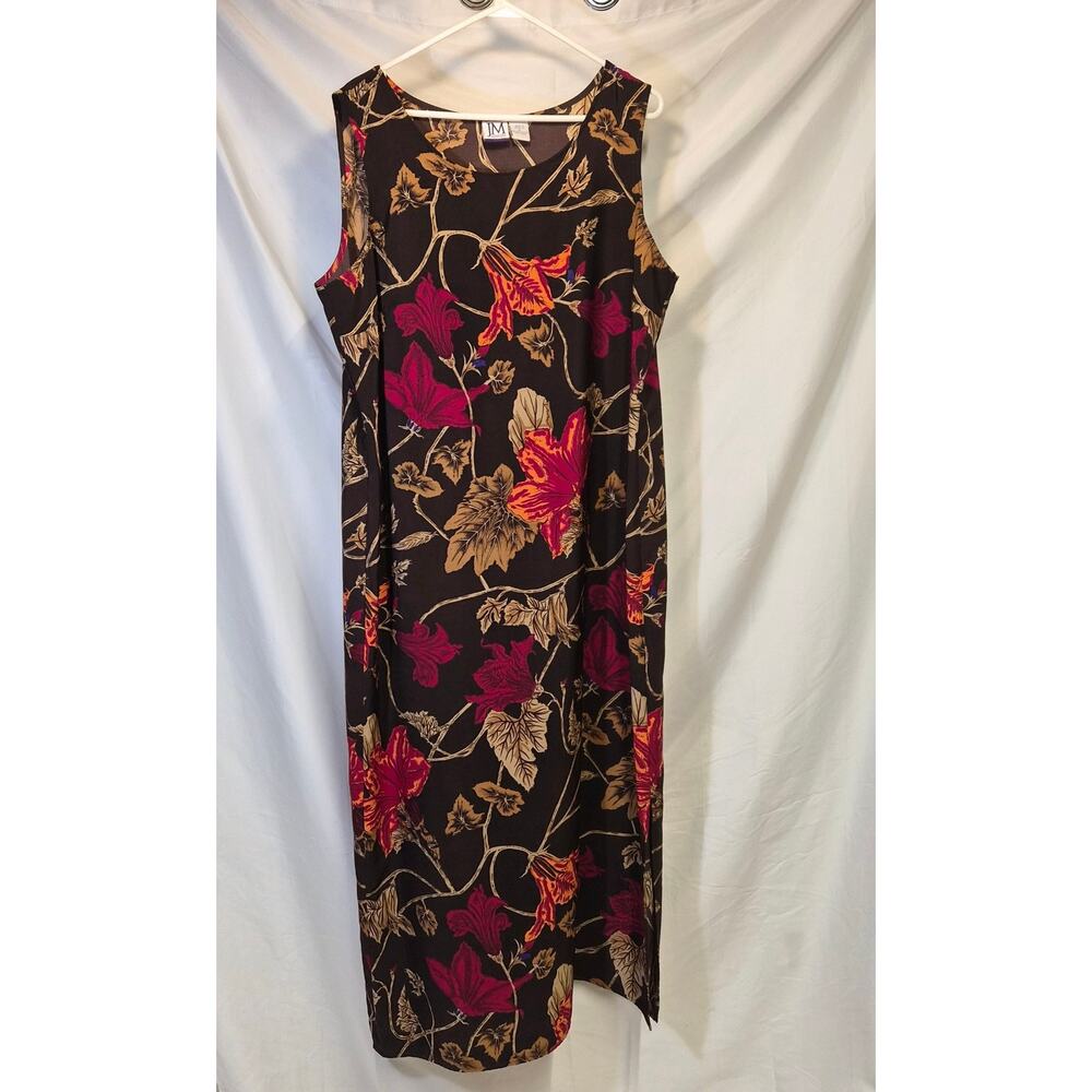 JM Collection Dark Brown Floral Sleeveless Sheath Maxi Dress XL Romantic Boho